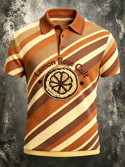 Herren The Stone Rose Klassisch Gestreift Zitrone Print Casual Polo Shirt