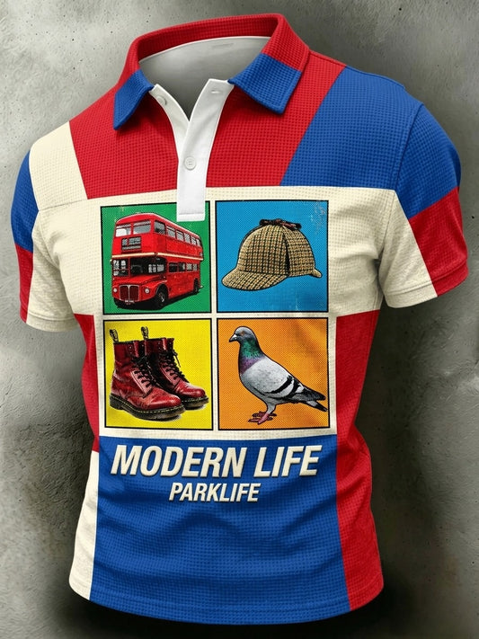Herren Vintage UK Verschwommener Park & Modern Life Waffel Polo Shirt