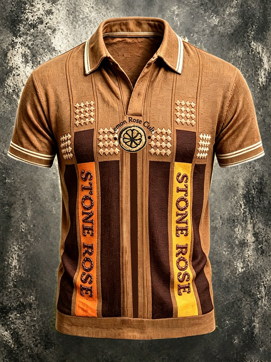 Herren The Stone Rose Klassisch Gestreiftes Vintage Print Casual Polo Shirt