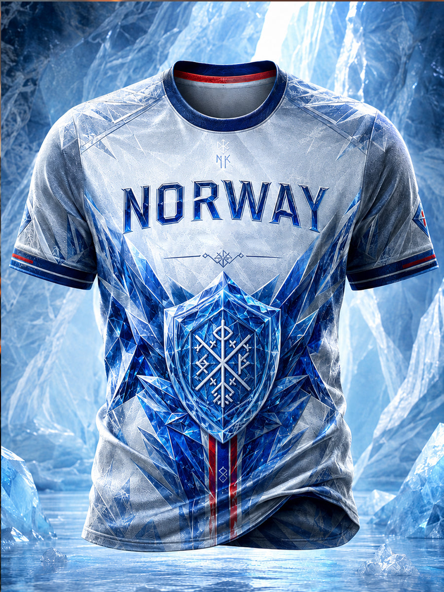 Herren-Retro-T-Shirt im nordischen Stil mit norwegischem Kunstdruck, lässig geschnitten