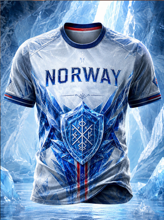 Herren-Retro-T-Shirt im nordischen Stil mit norwegischem Kunstdruck, lässig geschnitten