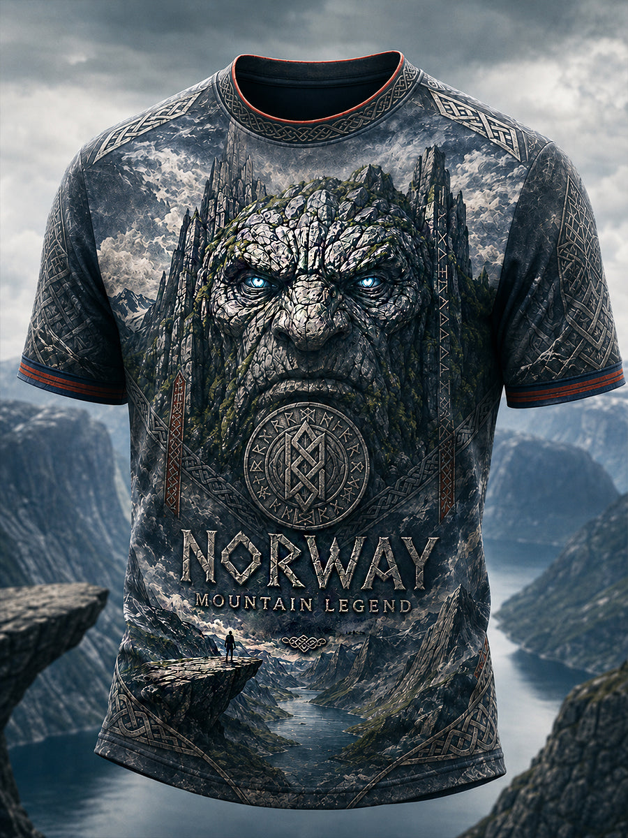 Herren-Retro-T-Shirt im nordischen Stil mit norwegischem Kunstdruck, lässig geschnitten