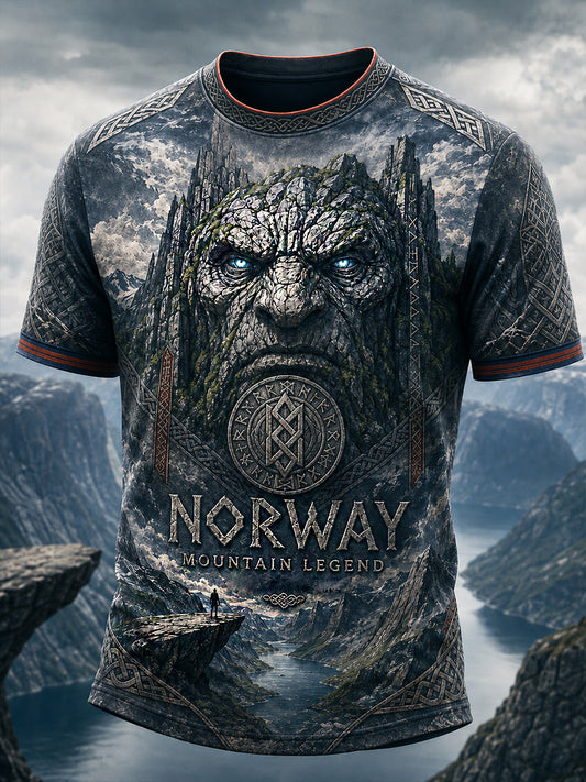 Herren-Retro-T-Shirt im nordischen Stil mit norwegischem Kunstdruck, lässig geschnitten