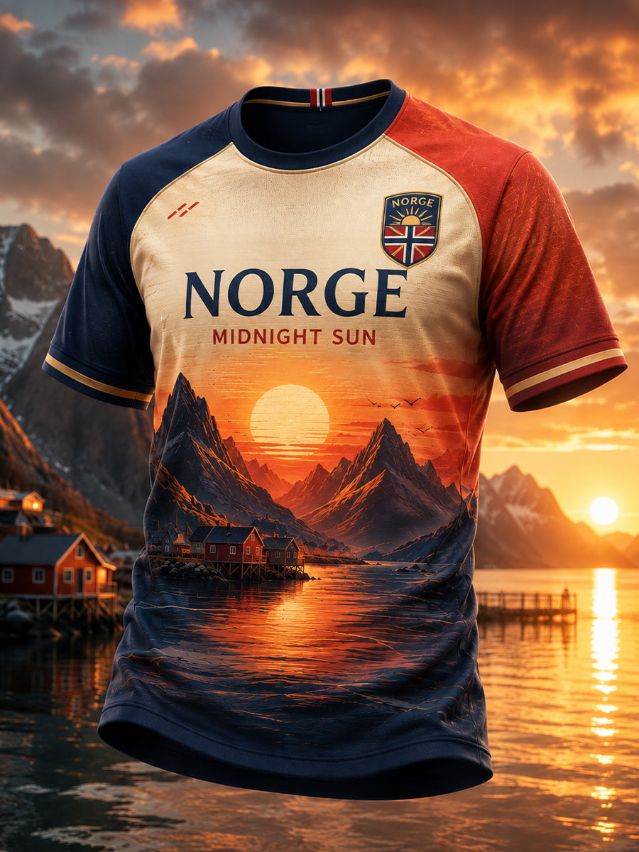 Herren-Retro-T-Shirt im nordischen Stil mit norwegischem Kunstdruck, lässig geschnitten