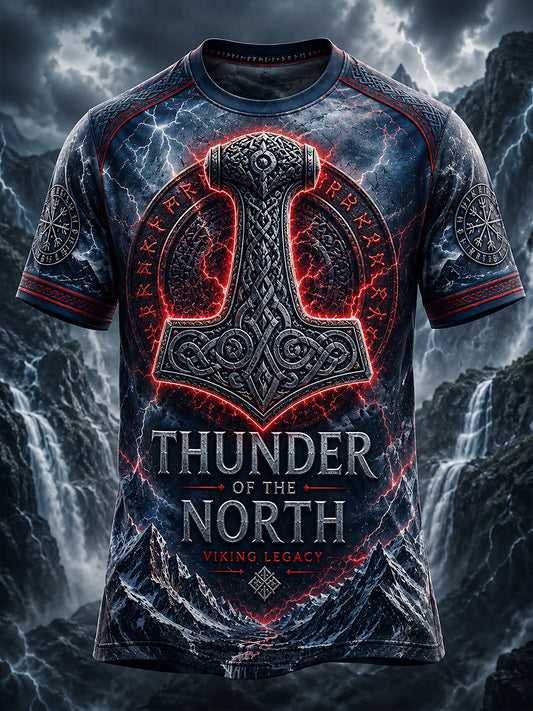 Herren-Retro-T-Shirt im nordischen Stil mit norwegischem Kunstdruck, lässig geschnitten