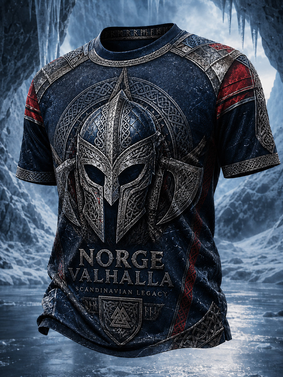 Herren-Retro-T-Shirt im nordischen Stil mit norwegischem Kunstdruck, lässig geschnitten