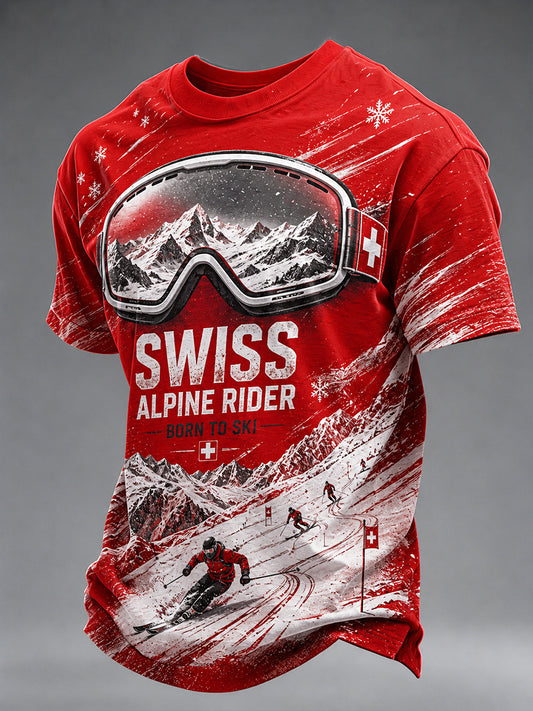 Freizeit-T-Shirt mit kurzem Ärmel und Motiv zum Thema Herren-Alpinskifahren