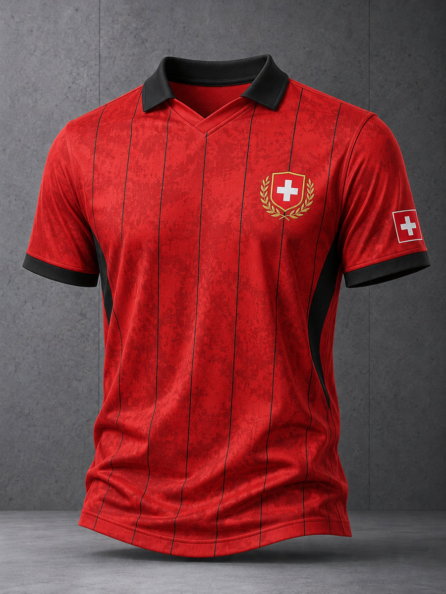 Herren-Poloshirt mit kurzen Ärmeln und Fußballmotiv