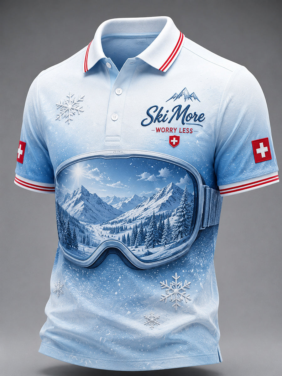 Herren-Poloshirt mit Freizeit-Print im Alpin-Ski-Stil und kurzen Ärmeln