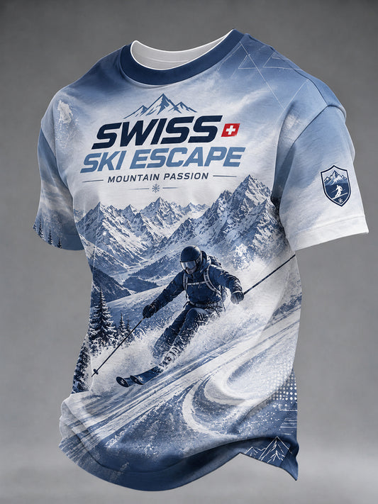 Freizeit-T-Shirt mit kurzem Ärmel und Motiv zum Thema Herren-Alpinskifahren