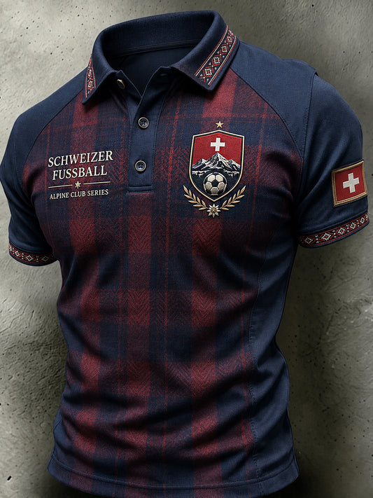 Retro-Schweizer Fußball-Fan‑Art‑Print lässiges Poloshirt