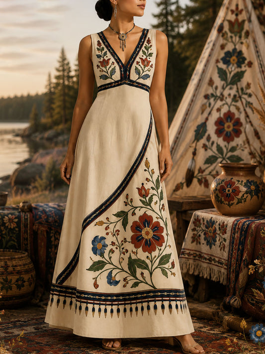 Lässiges Damenkleid mit indigenem Print