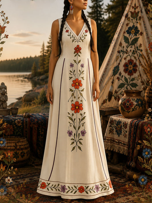 Lässiges Damenkleid mit indigenem Print
