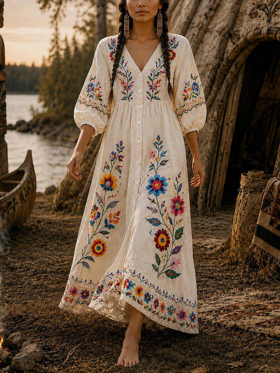 Lässiges Damenkleid mit indigenem Print