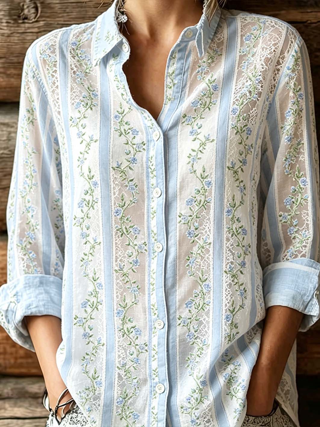 Damenhemd mit floralem Blumenmuster, kontrastfarbenem Design und lässigem Schnitt
