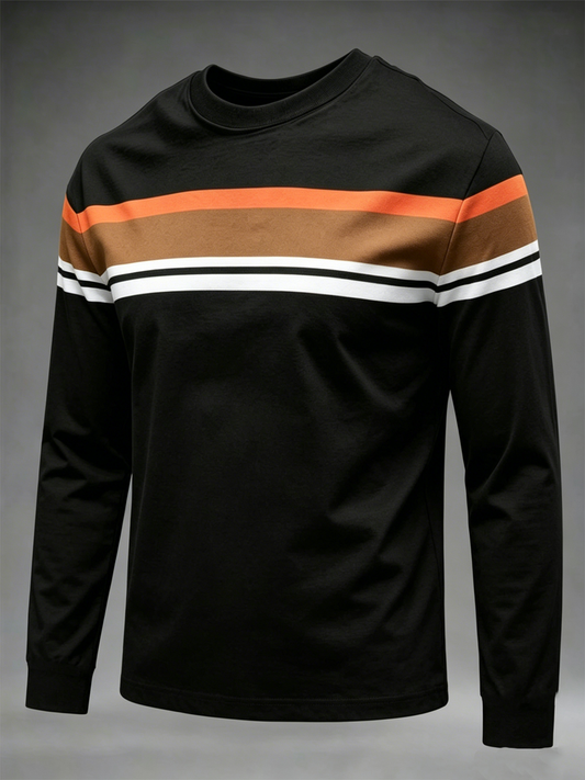 Herren Retro Langarm Rundhals-T-Shirt