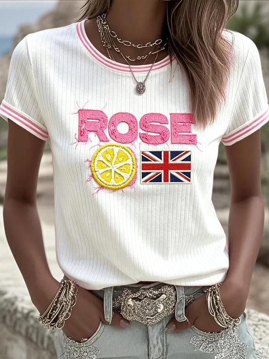 Frauen The Stone Roses Band England Flagge Print Casual T-Shirt