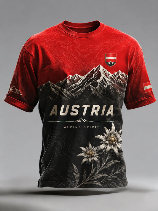Herren T-Shirt mit künstlerischem Druck von österreich ischen Natur landschafts elementen