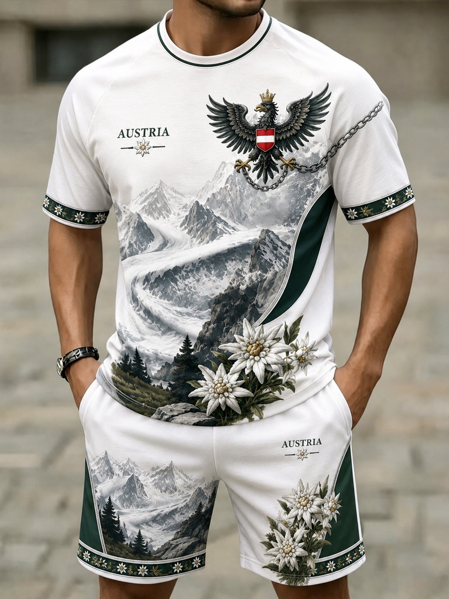 Herren-T-Shirt-Set mit künstlerischen Motiven österreichischer Naturlandschaften