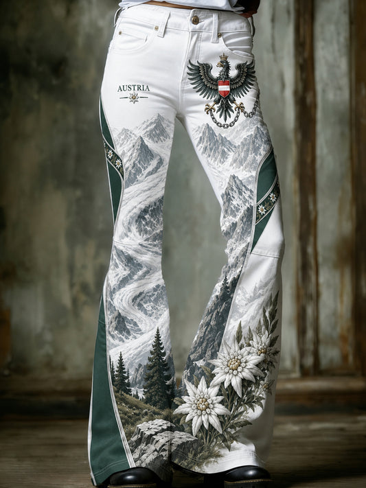Damenhose mit künstlerischem Druck österreichischer Naturlandschaftselemente