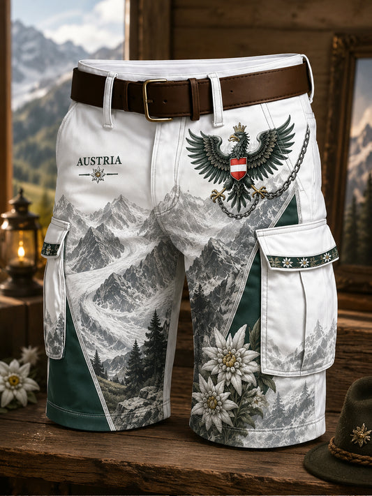 Herren-Shorts mit künstlerischem Aufdruck österreichischer Naturlandschaftselemente
