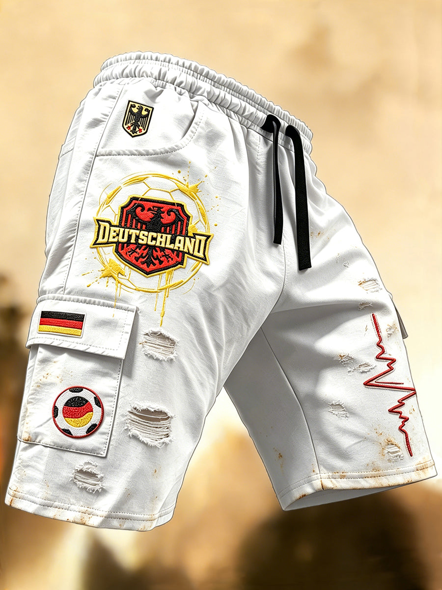 Herren-Casual-Sportshorts im deutschen Fußball-Style mit zerrtem Print