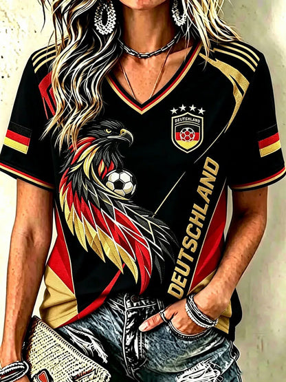 Damen-T-Shirt mit kurzen Ärmeln für Deutschland-Fußballfans