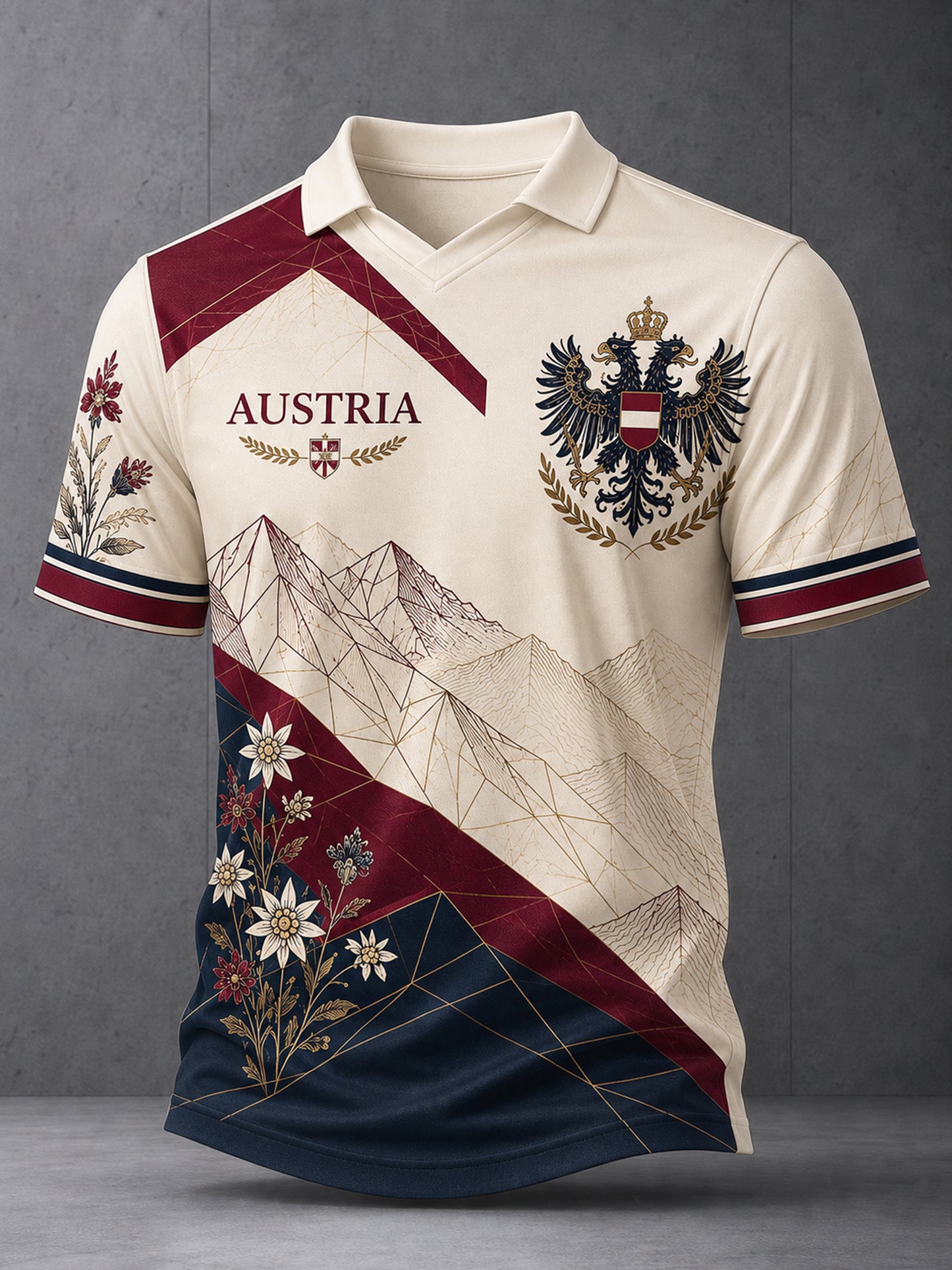 Herren Österreichi scher Berg Edelweiss Flag Print V-Ausschnitt Top