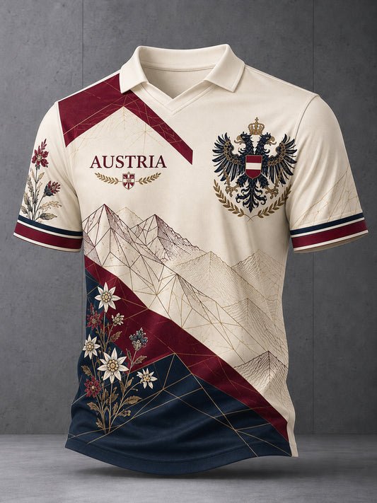 Herren Österreichi scher Berg Edelweiss Flag Print V-Ausschnitt Top