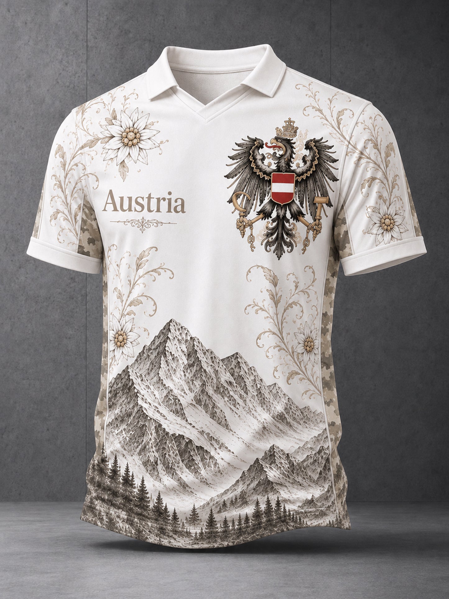 Herren-Top mit V-Ausschnitt und österreichischer Edelweiß-Flaggen-Print