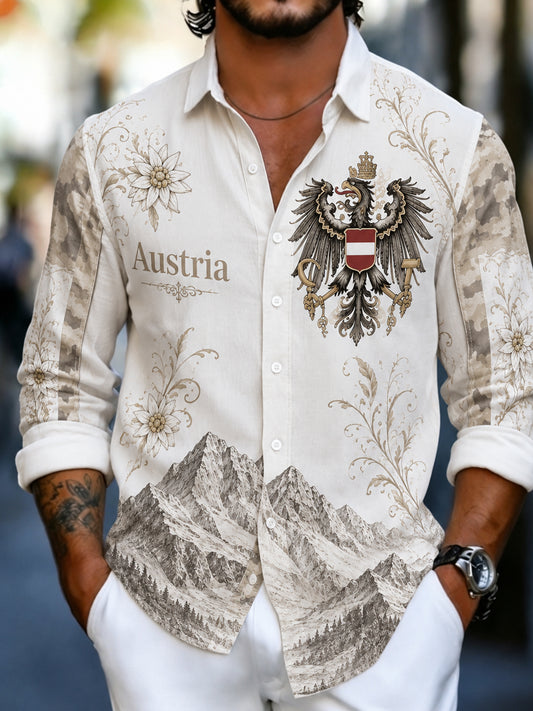 Herren-Hemd mit österreichischer Berg-Edelweiß-Flaggen-Print