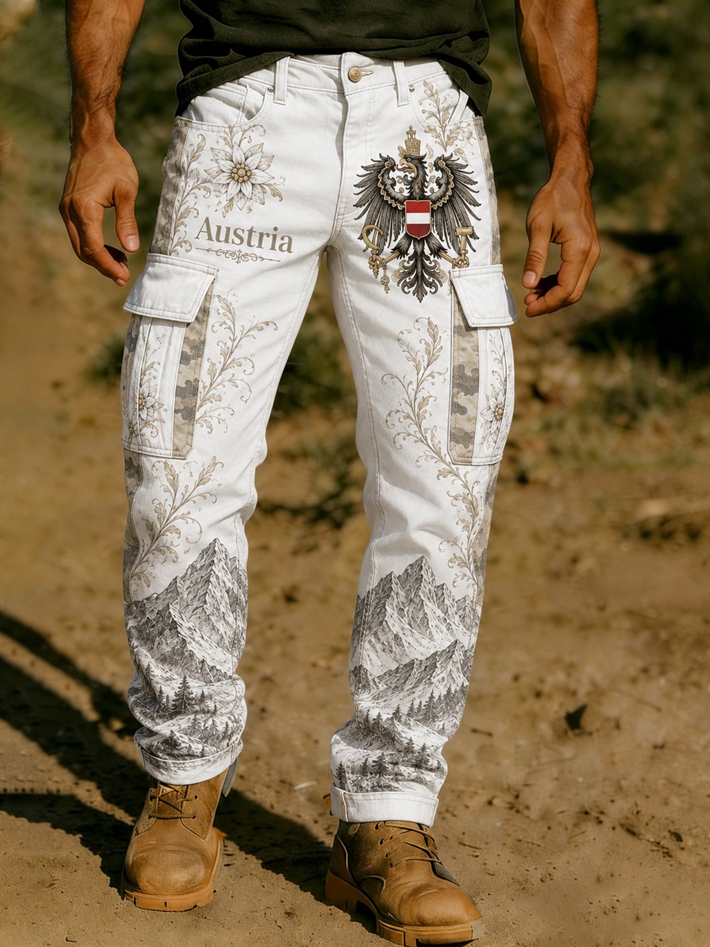 Herren Österreich ische Berg Edelweiss Flagge Print Hose