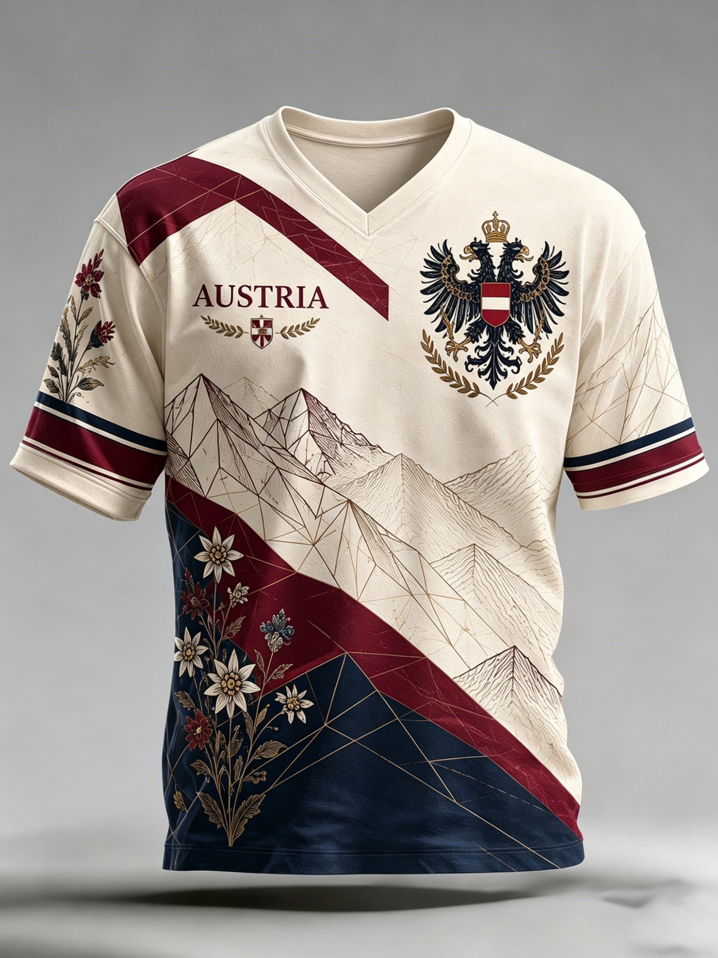 Herren Österreichi scher Berg Edelweiss Flag Element Kunstdruck T-Shirt