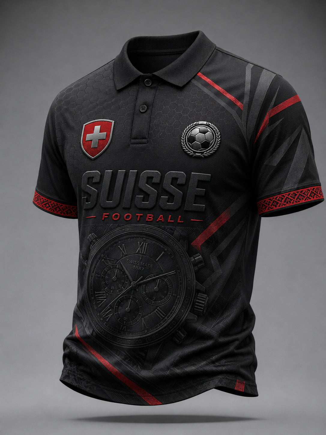 Herren-Poloshirt im Retro-Fußballstil mit geprägtem Print und kurzen Ärmeln