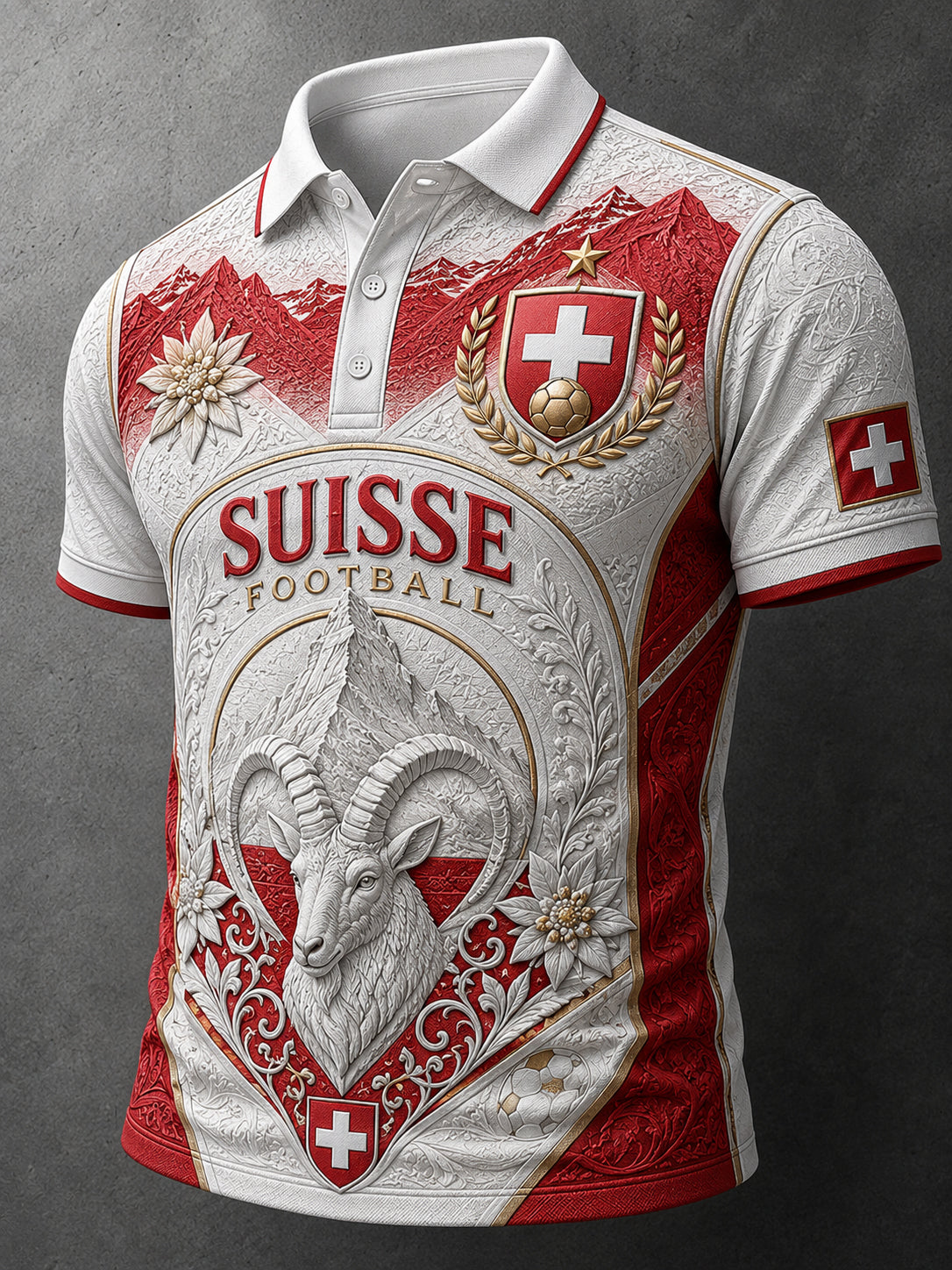 Herren-Poloshirt im Retro-Fußballstil mit geprägtem Print und kurzen Ärmeln