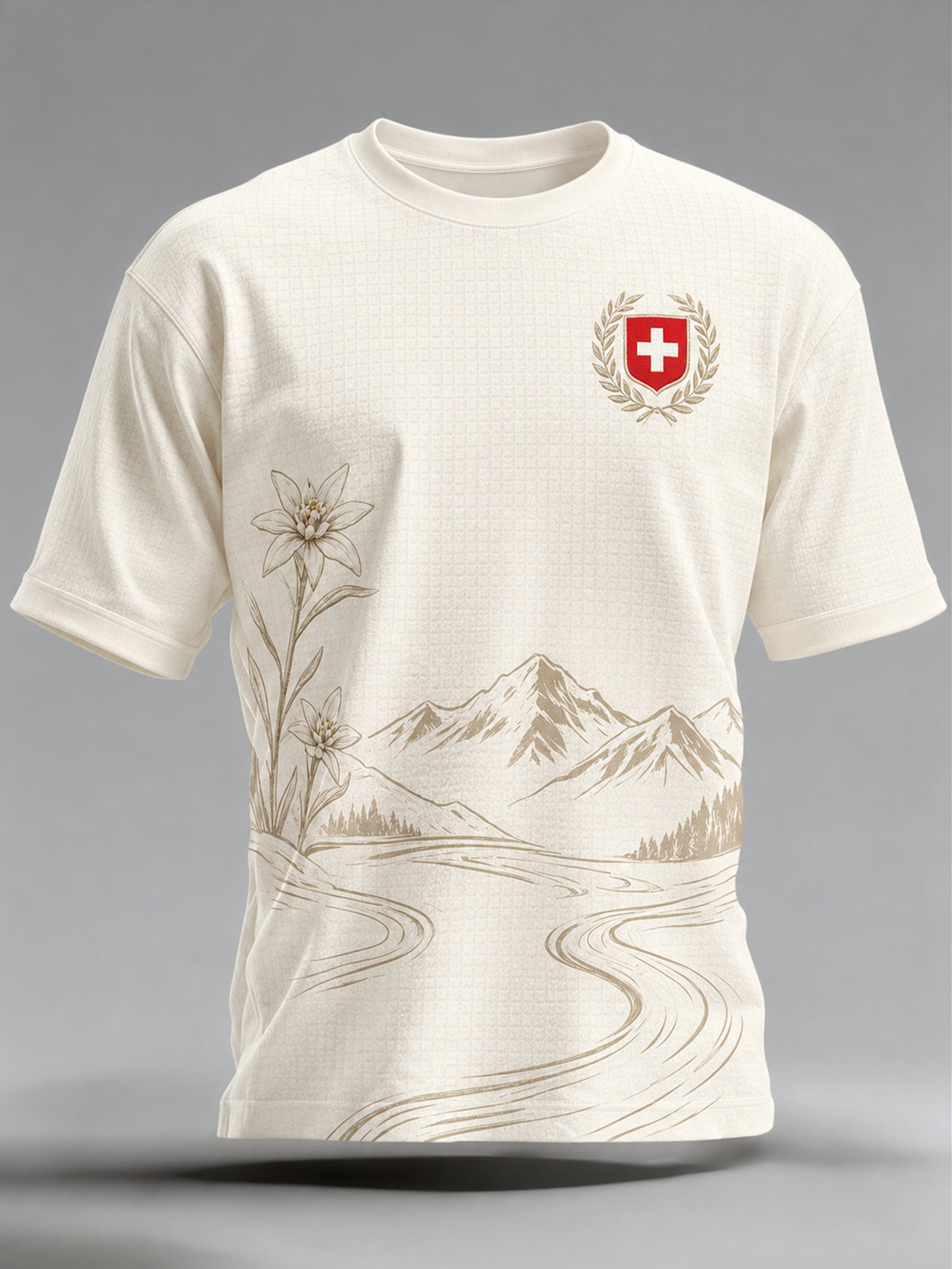 Herren-T-Shirt mit künstlerischem Druck im Schweizer Bergstil