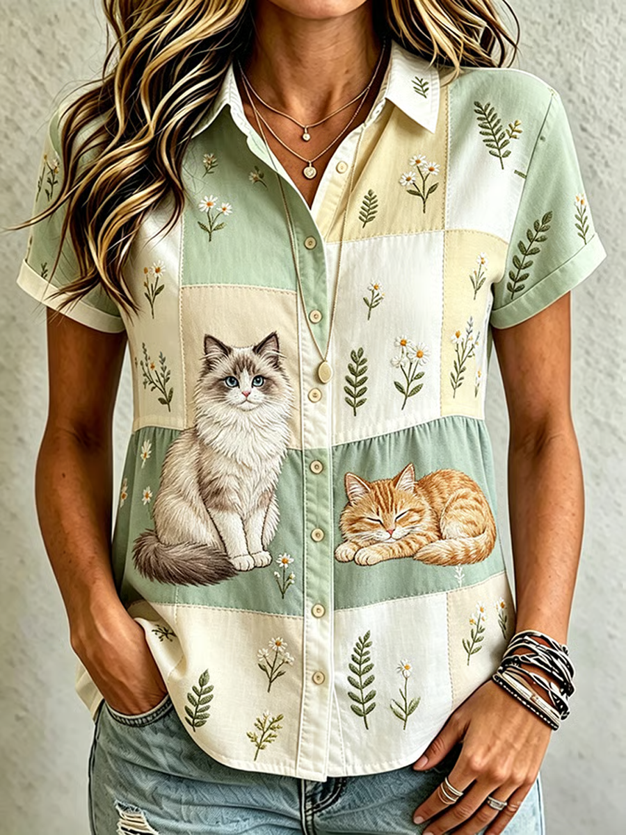 Damen niedliche Katzen-Print-Shirts