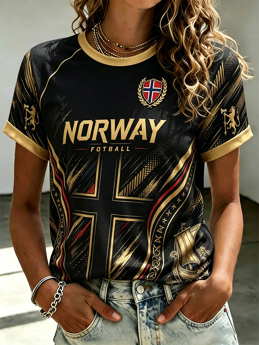 Frauen Viking Fußball Print Raglan Ärmel Kurzarm T-Shirt
