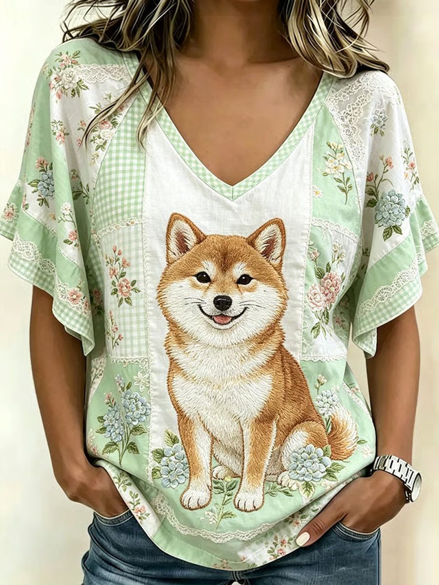 Damen-T-Shirt mit niedlichem Hunde druck