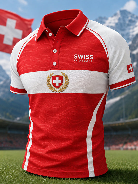 Herren-Poloshirt mit lässigem Raglanärmel und Fußball-Print
