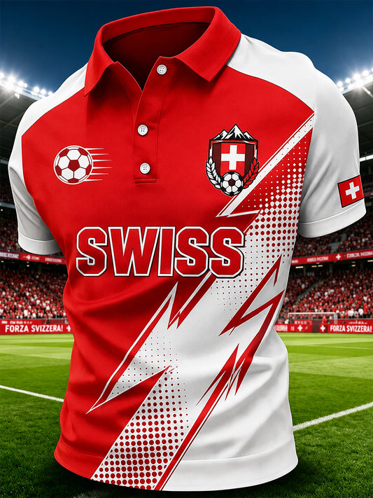 Herren-Poloshirt mit lässigem Raglanärmel und Fußball-Print