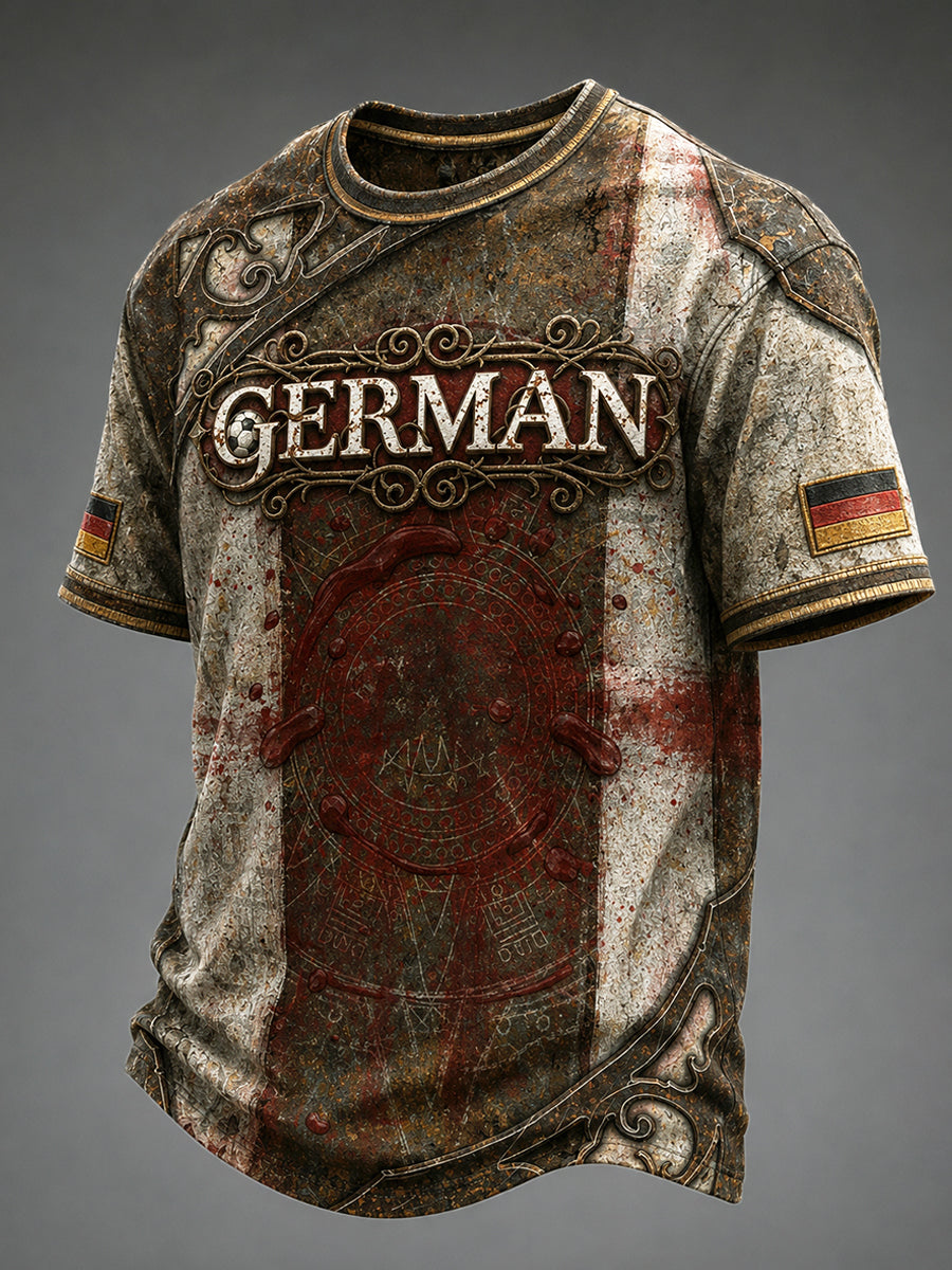 Herren Vintage Deutsches Fußball Textdruck Casual T-Shirt