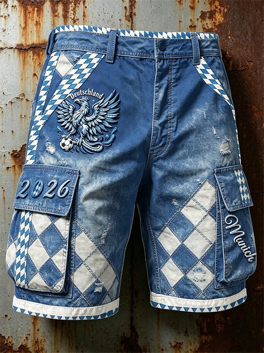 Herren Vintage Blue Deutsch Bayerischer Tartan Patchwork Print Freizeit arbeits shorts
