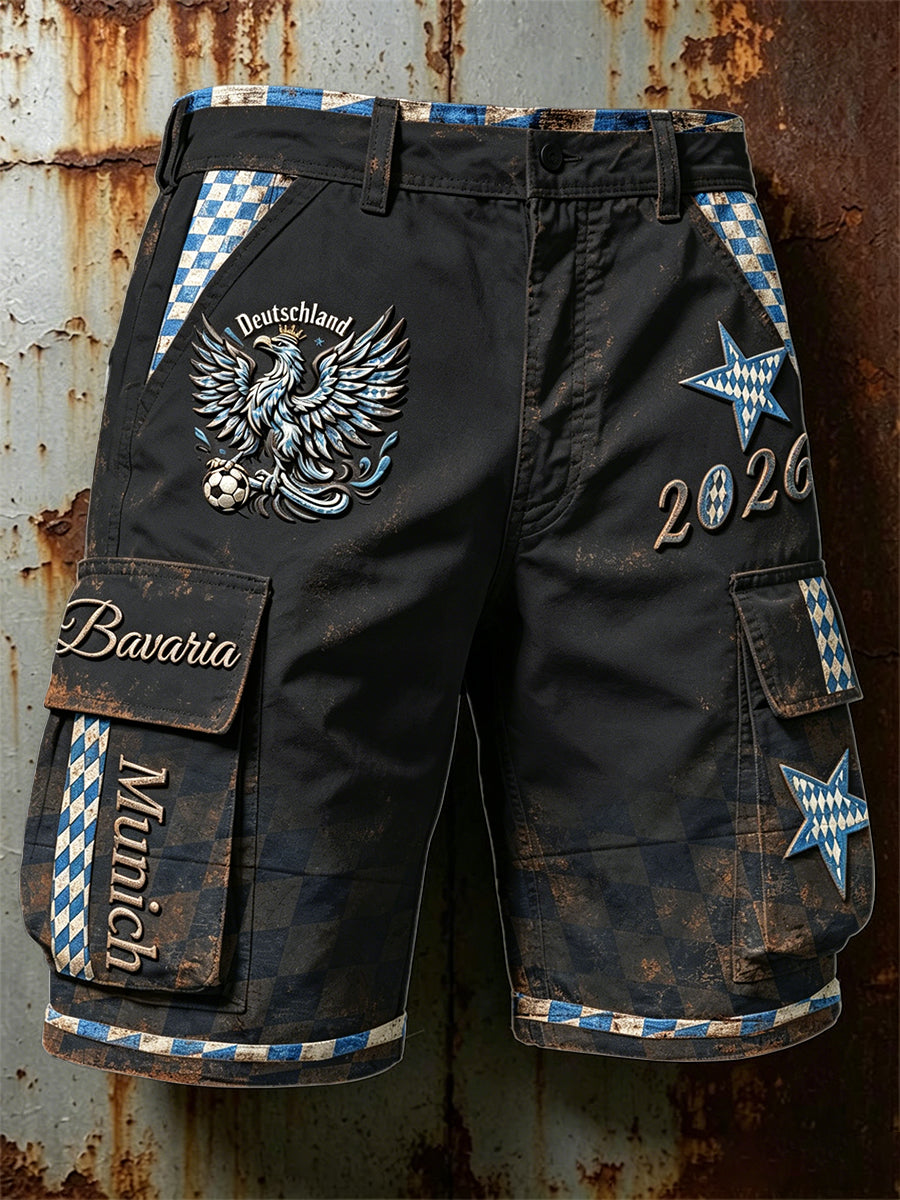 Herren Schwarz Deutsch Bayerische Patchwork Print Freizeit arbeits shorts