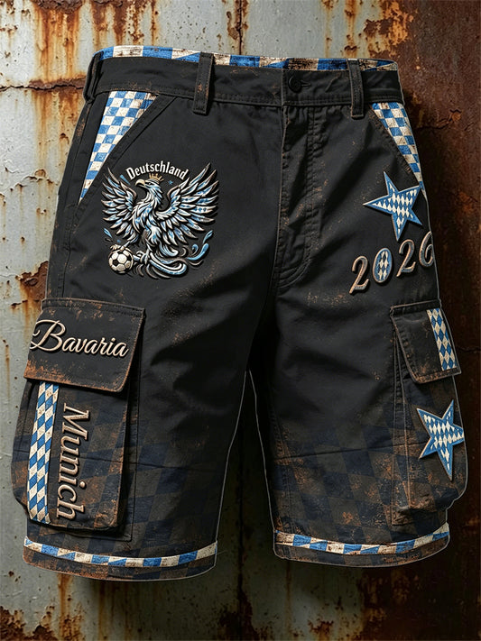 Herren Schwarz Deutsch Bayerische Patchwork Print Freizeit arbeits shorts