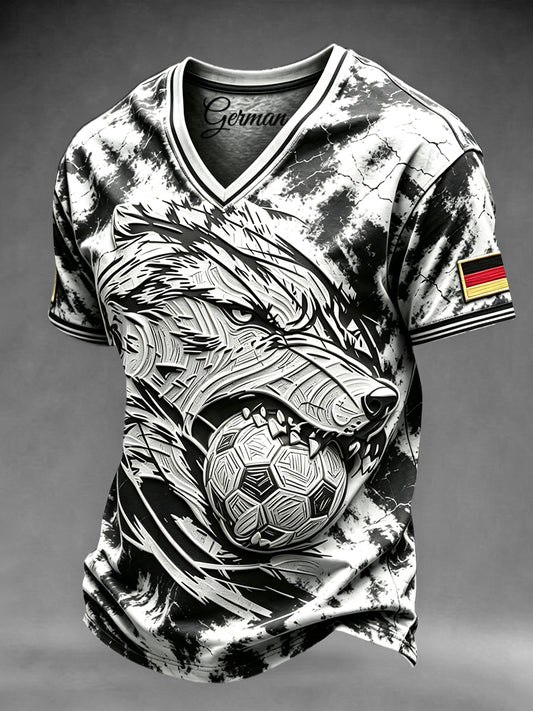 Männer schwarz und weiß deutscher Fußball 3D-gedruckt lässig V-Ausschnitt T-Shirt