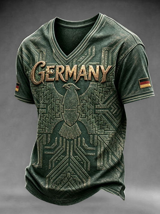 Herren Retro Grün Deutscher Fußball 3D-gedrucktes lässiges V-Ausschnitt T-Shirt
