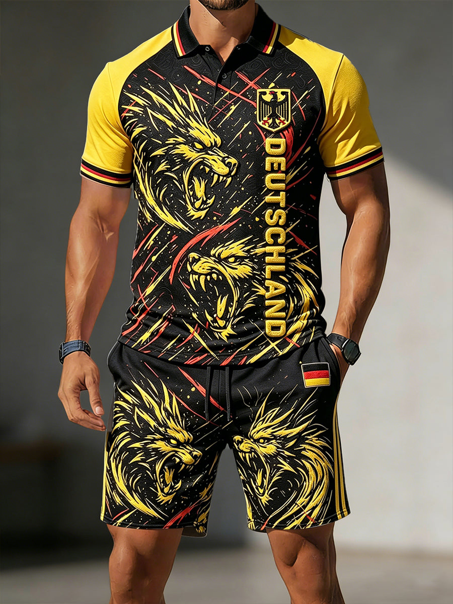 Herren-Set mit deutschem Fußball druck lässig Polo-Shirt und Shorts