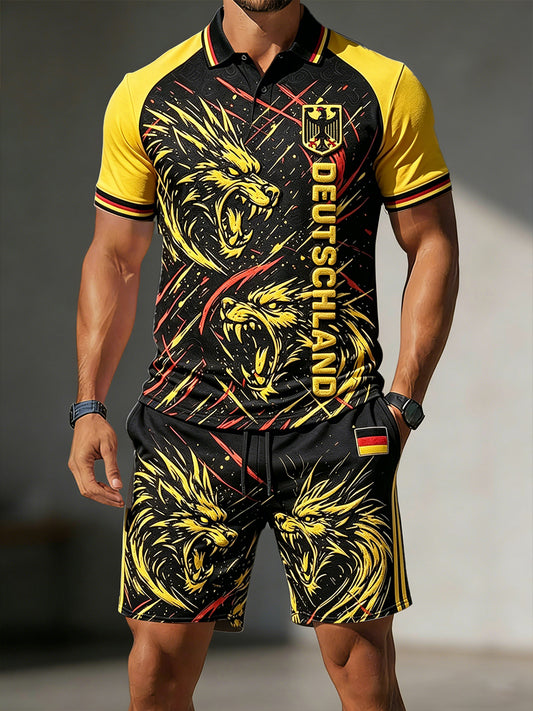 Herren-Set mit deutschem Fußball druck lässig Polo-Shirt und Shorts
