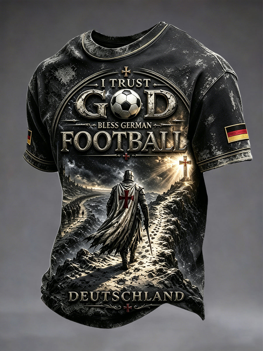 Herren Retro Schwarz Deutscher Fußball Ritter Print Casual T-Shirt